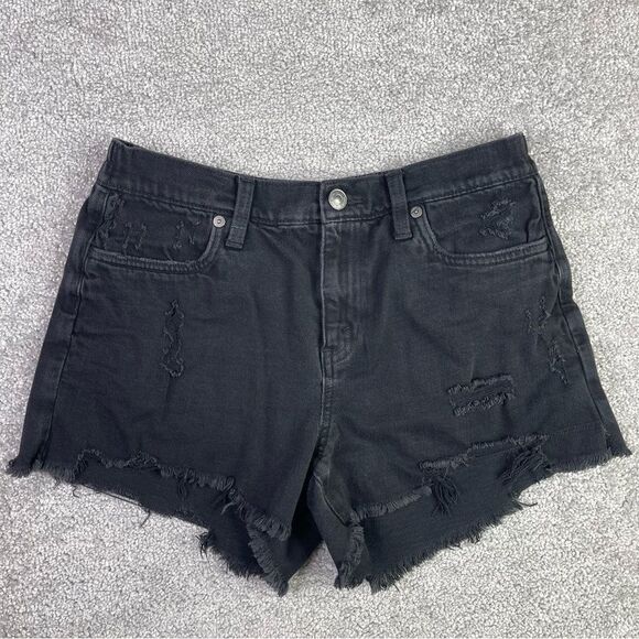 Aerie Shorts Women’s Small Black Cut Off Distressed Elastic Back Pockets Frayed - Picture 1 of 9